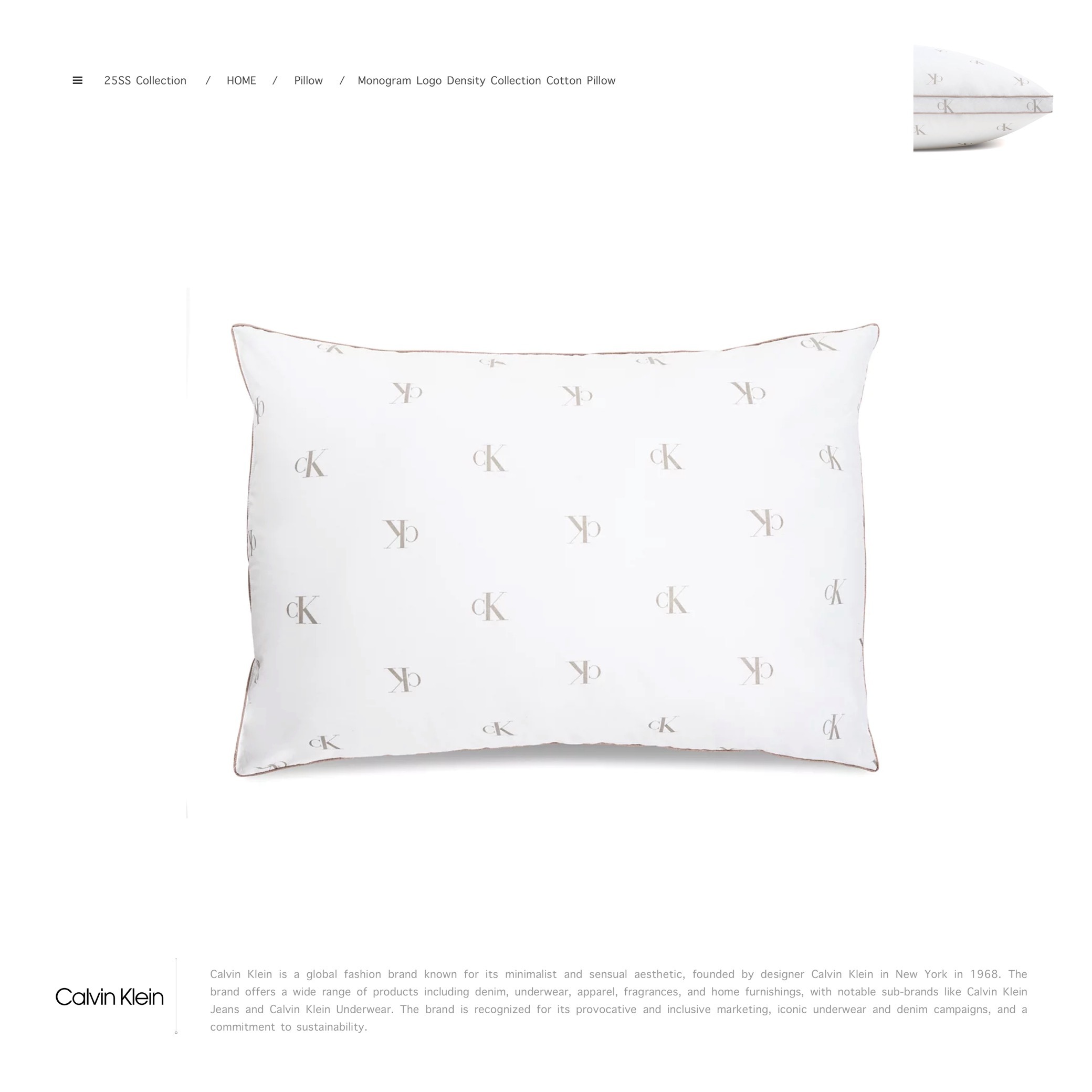 Calvin Klein - Monogram Logo Density Collection Cotton X-Firm Pillow