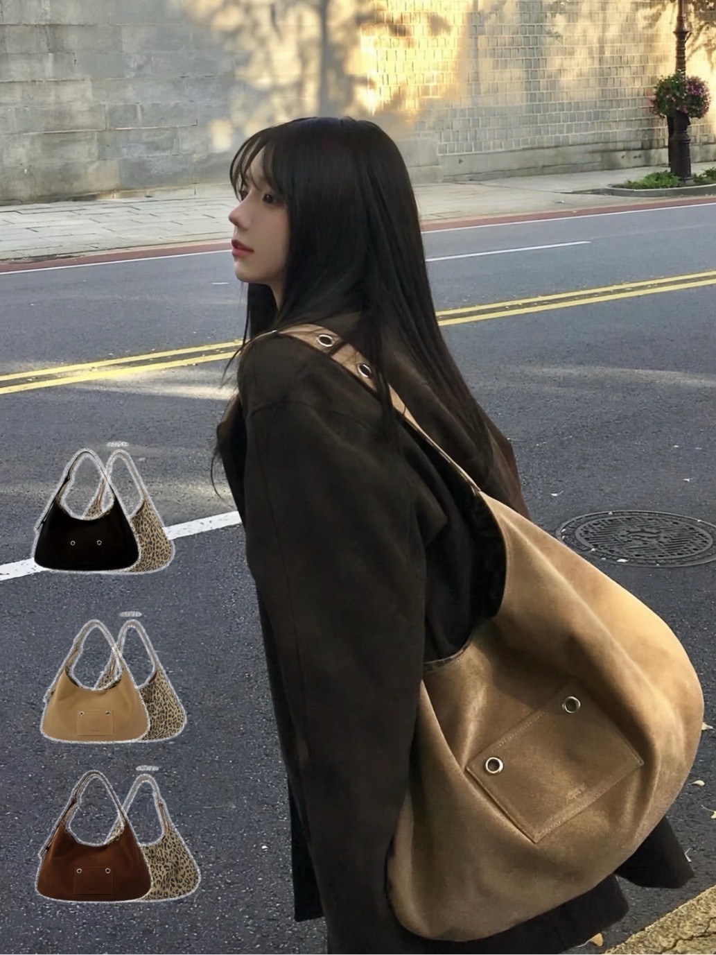 韓國連線 LETERIE 麂皮 雙面 肩背包（豹紋款）