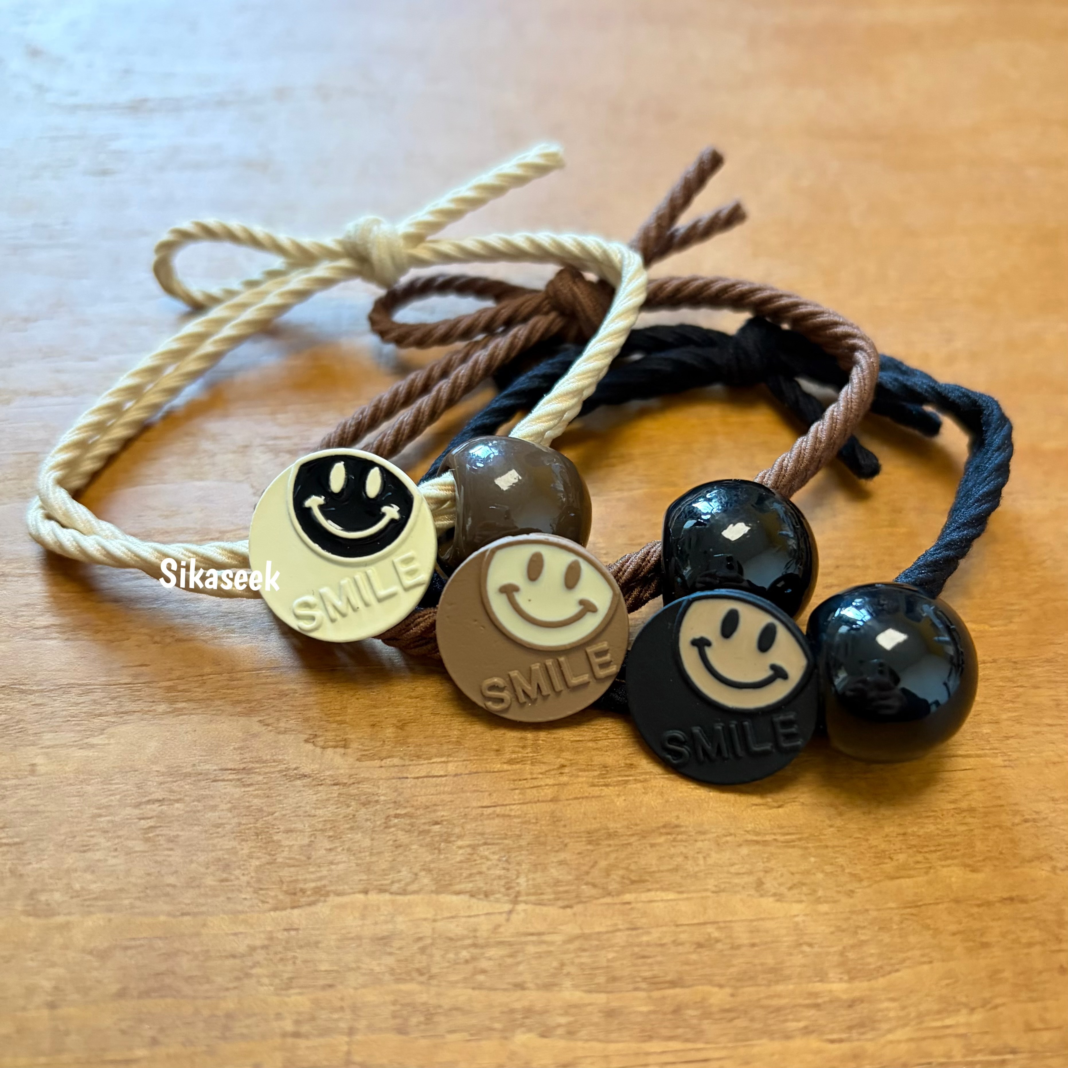 笑臉+珠珠 橡筋繩 ( 1set 3條 ）