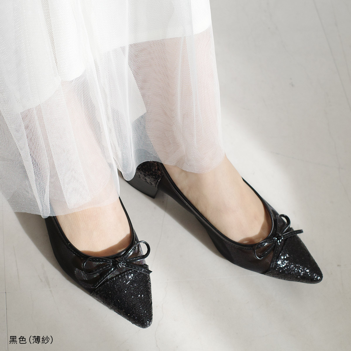 甜美清新 尖頭蝴蝶結粗跟鞋【CX2222】