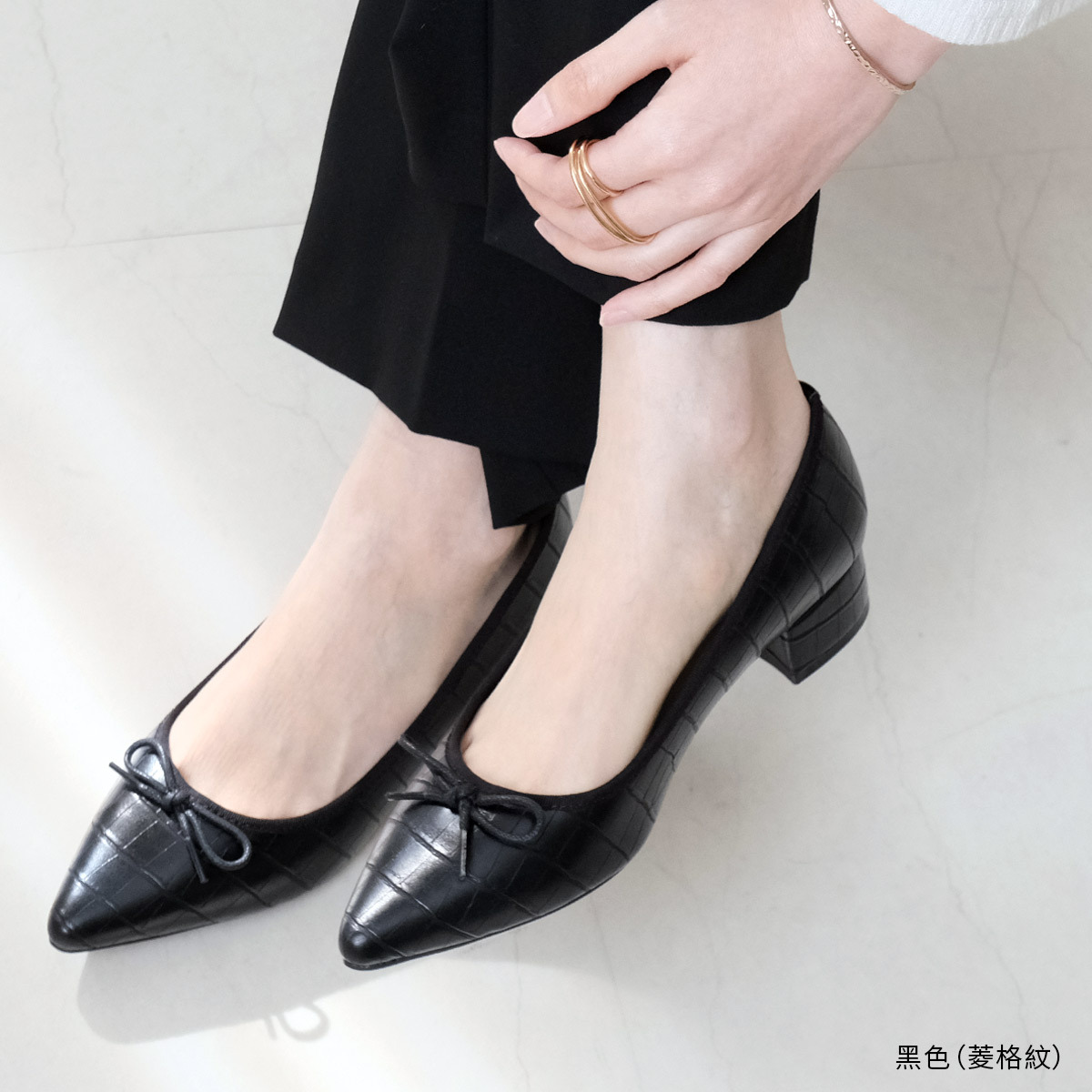 甜美清新 尖頭蝴蝶結粗跟鞋【CX2222】