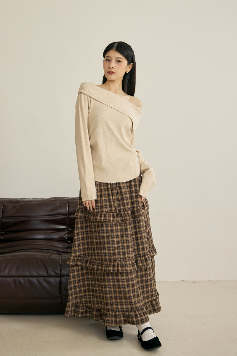 格紋腰綁帶蛋糕裙