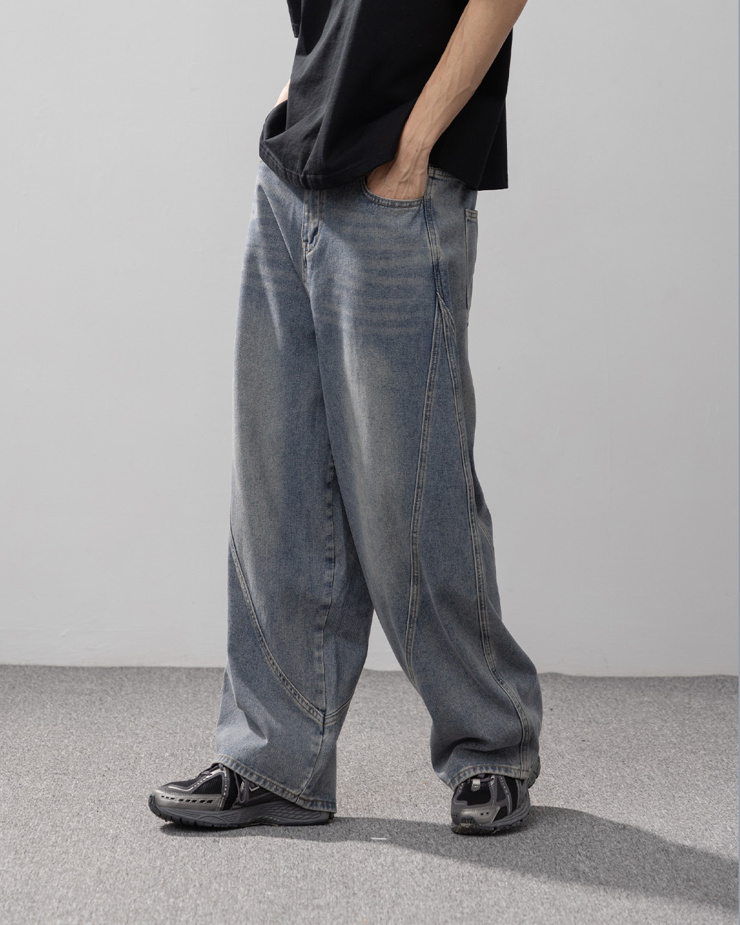 Men's jeans with curved seam design, sizes S/M/L/XL【04011847】in stock+pre-order