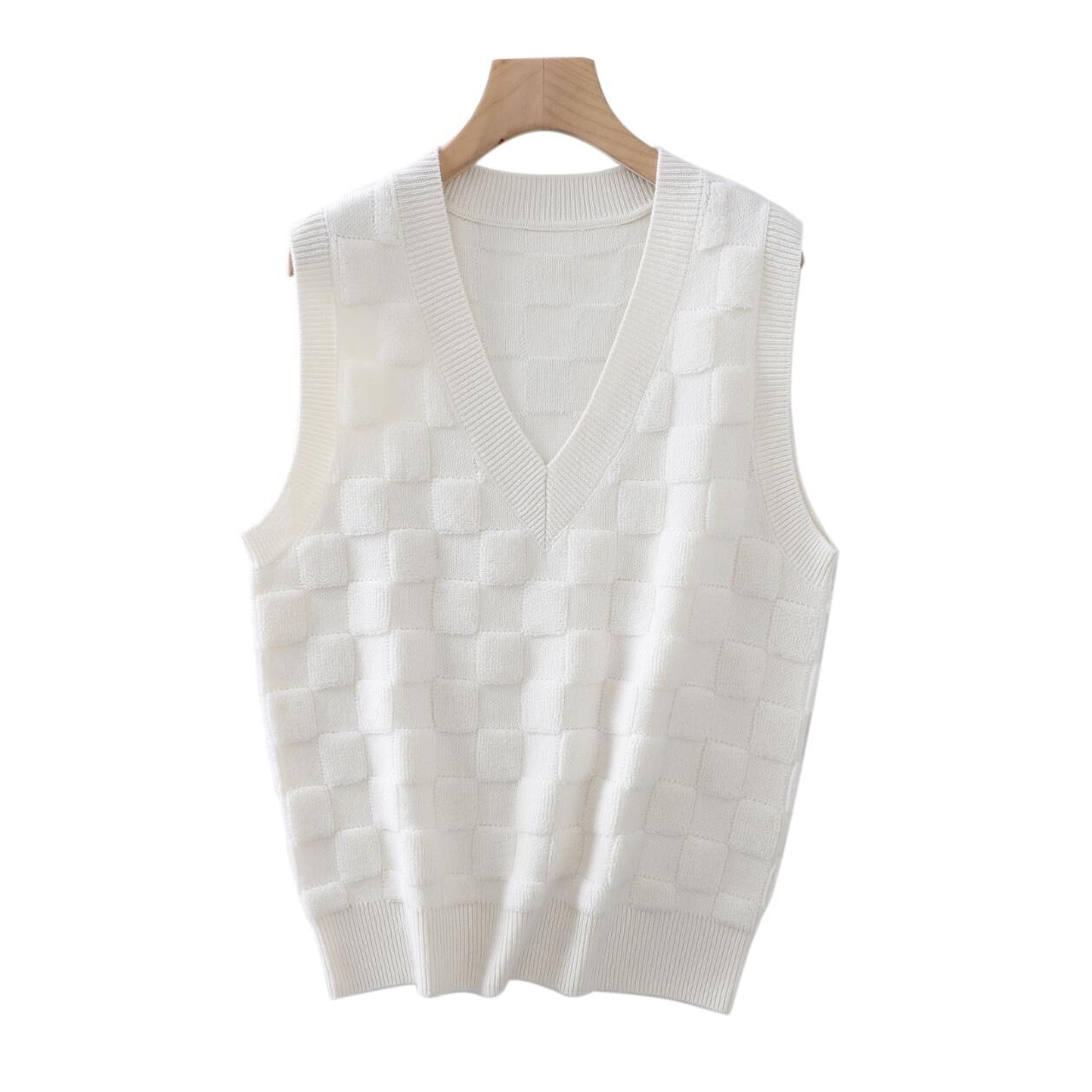KK370-毛巾繡工藝針織背心-白色 (C61)