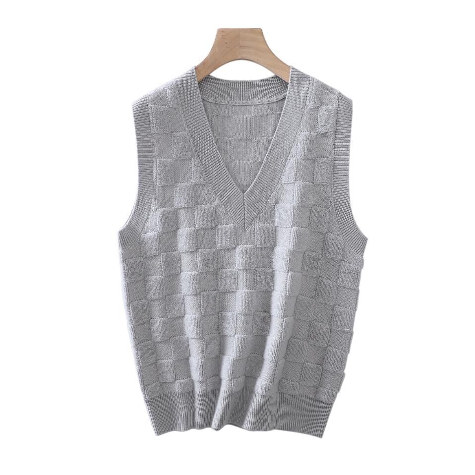 KK370-毛巾繡工藝針織背心-灰色 (C62)