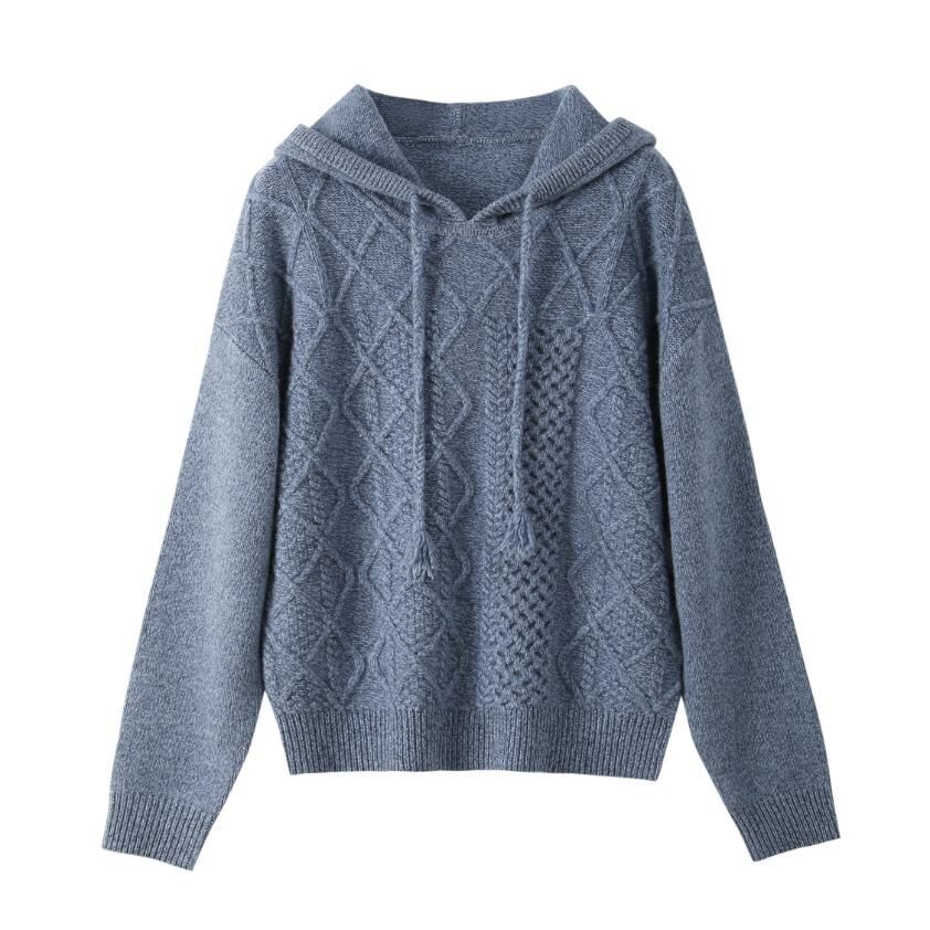 QM9018-休閒風連帽寬松羊毛衛衣-煙藍 (C53)