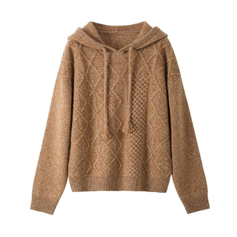 QM9018-休閒風連帽寬松羊毛衛衣-深泥金 (C55)
