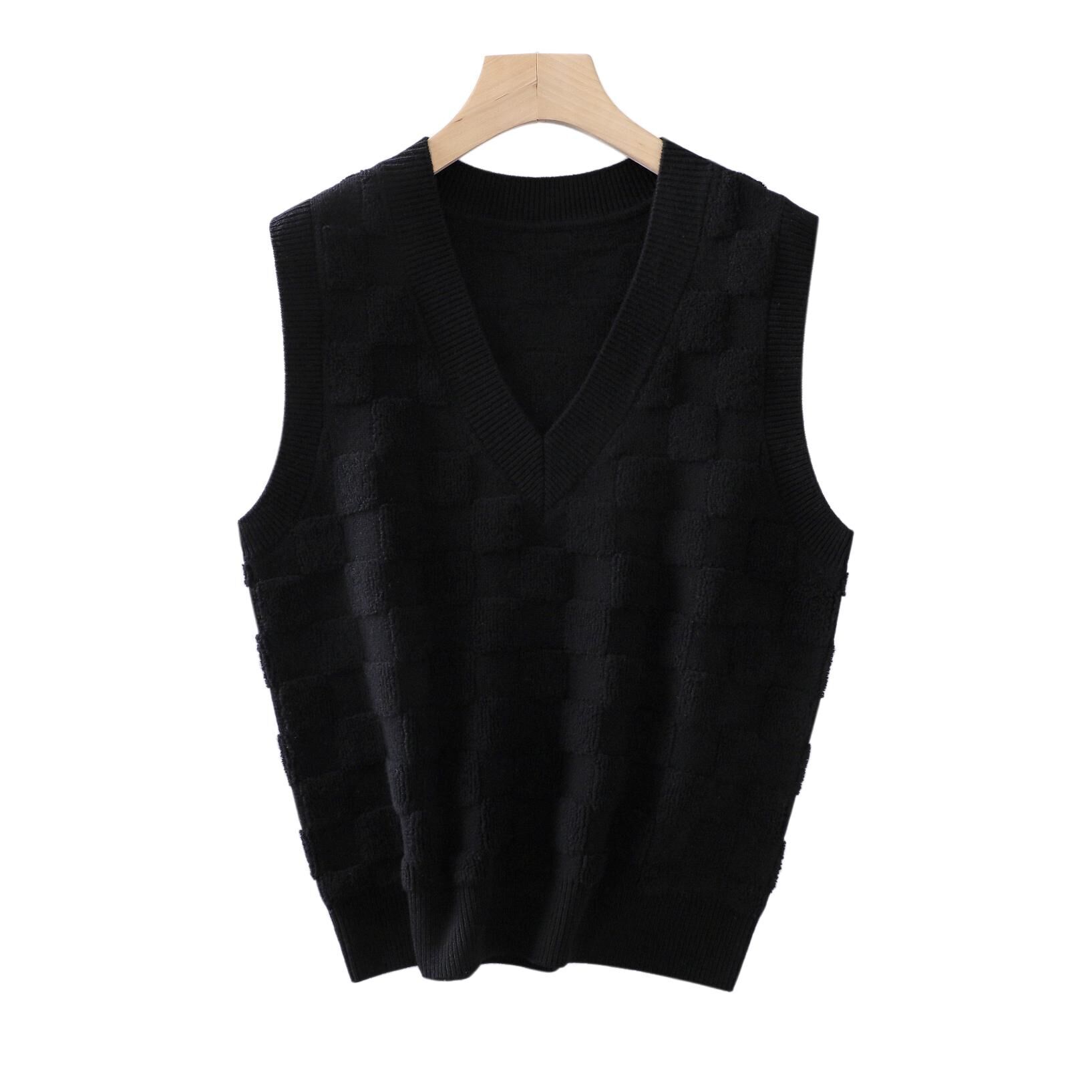 KK370-毛巾繡工藝針織背心-黑色 (C60)