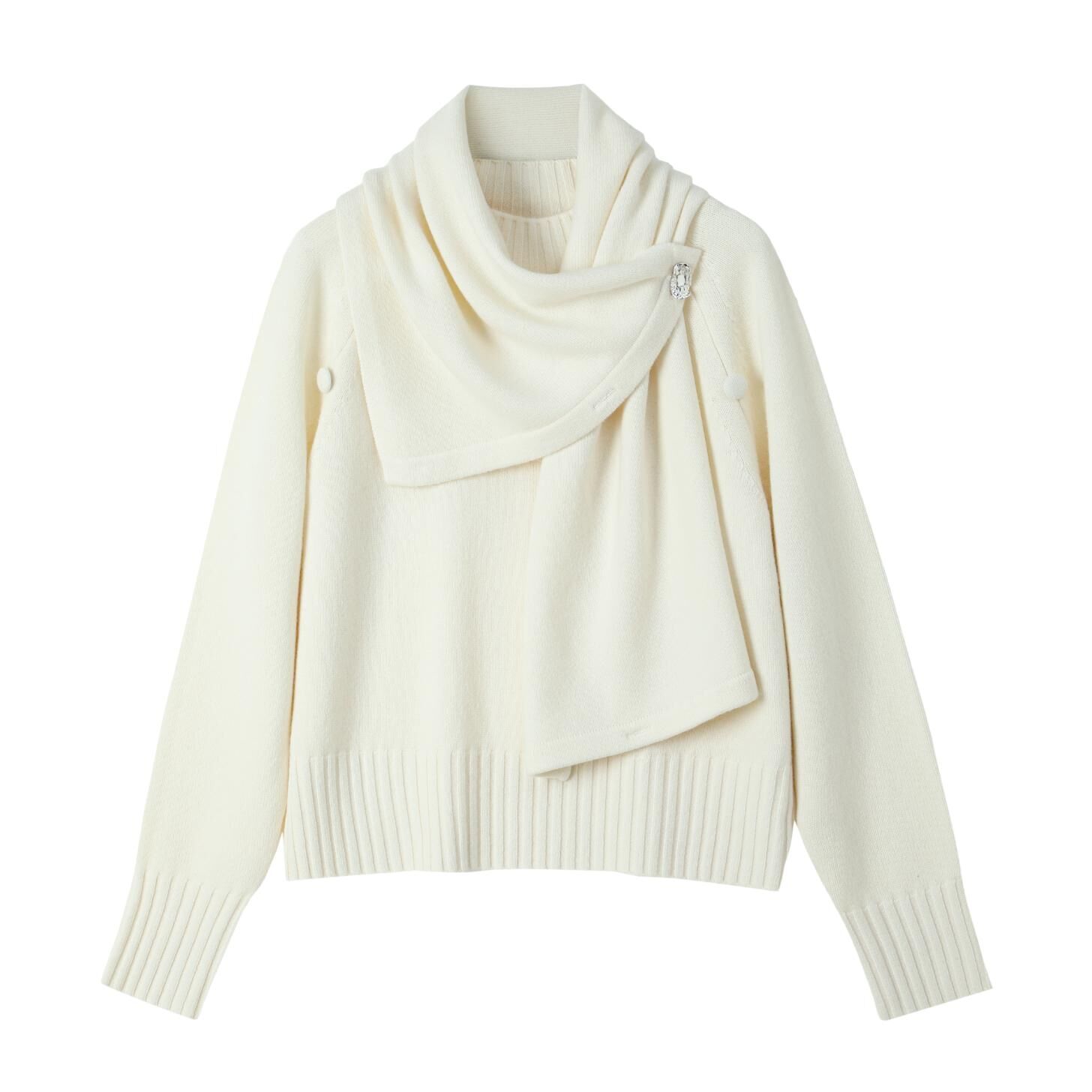 QM192-拼接圍巾休閒羊毛上衣巾-亮米白 (C29)