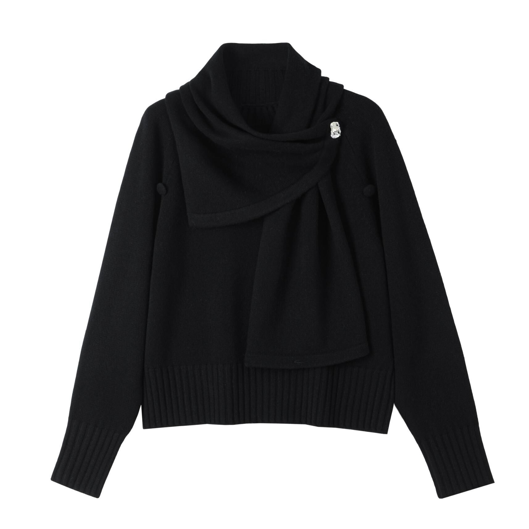 QM192-拼接圍巾休閒羊毛上衣巾-元黑 (C28)