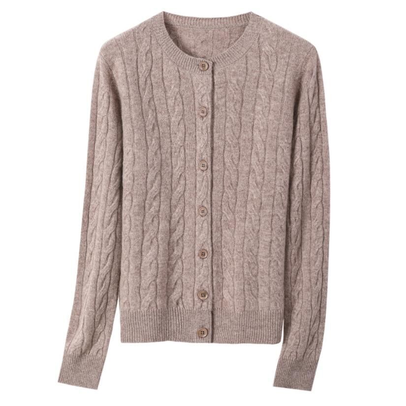 QMS003-經典絞花針織羊毛開衫-唯米駝 (C23)