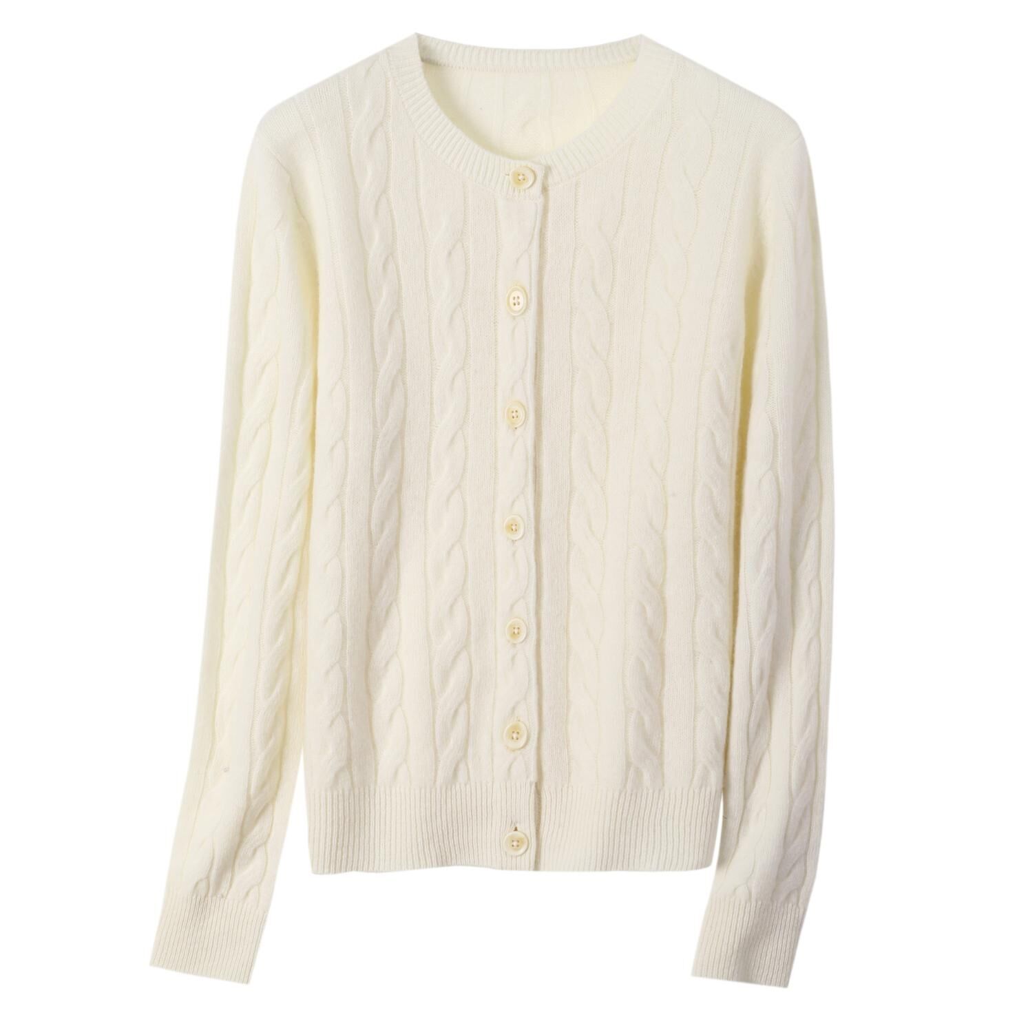 QMS003-經典絞花針織羊毛開衫-奶白 (C22)