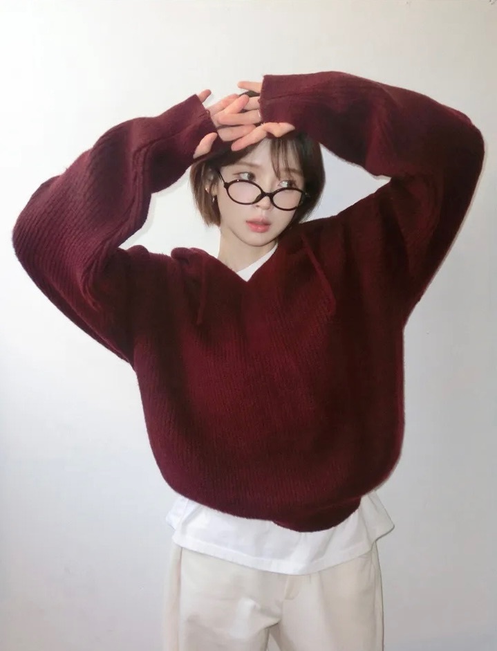 【優惠預訂】韓國套指淨色連帽針織上衣（5色）