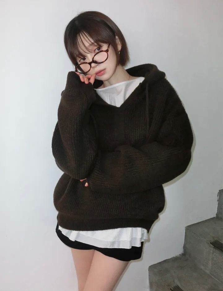 【優惠預訂】韓國套指淨色連帽針織上衣（5色）