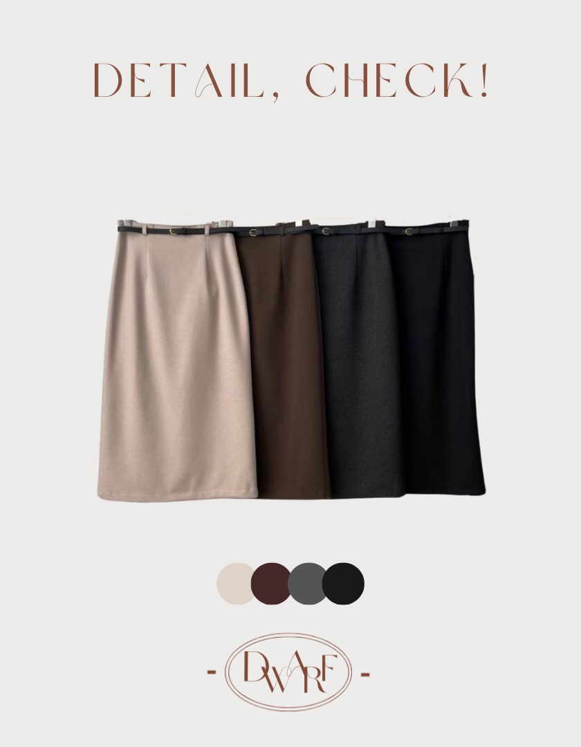 《KR》薄絨毛骨線長裙(連皮belt)