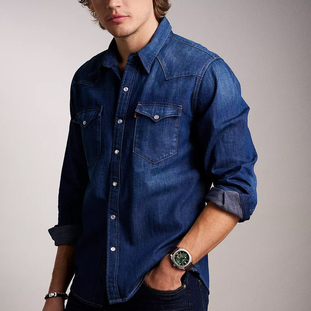 Machine 簡約經典橄欖綠手錶 棕色真皮錶帶 44 MM FS6100