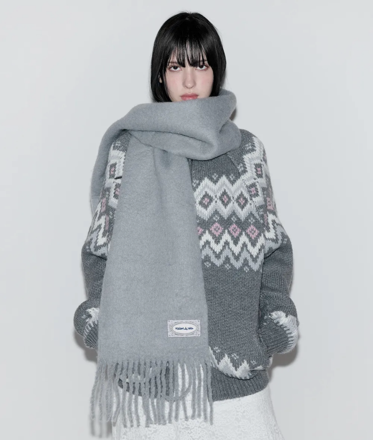 rolarola - lace label hairy muffler (gray)