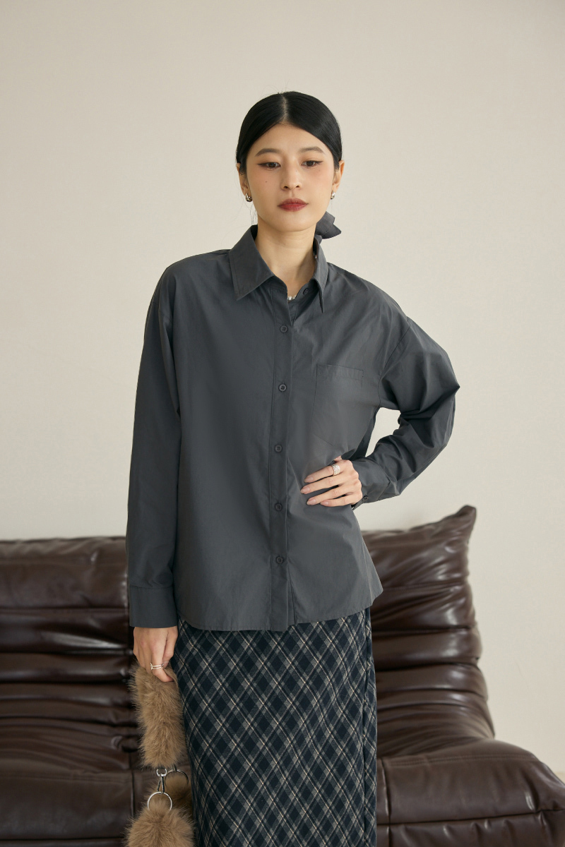 寬鬆口袋長版襯衫