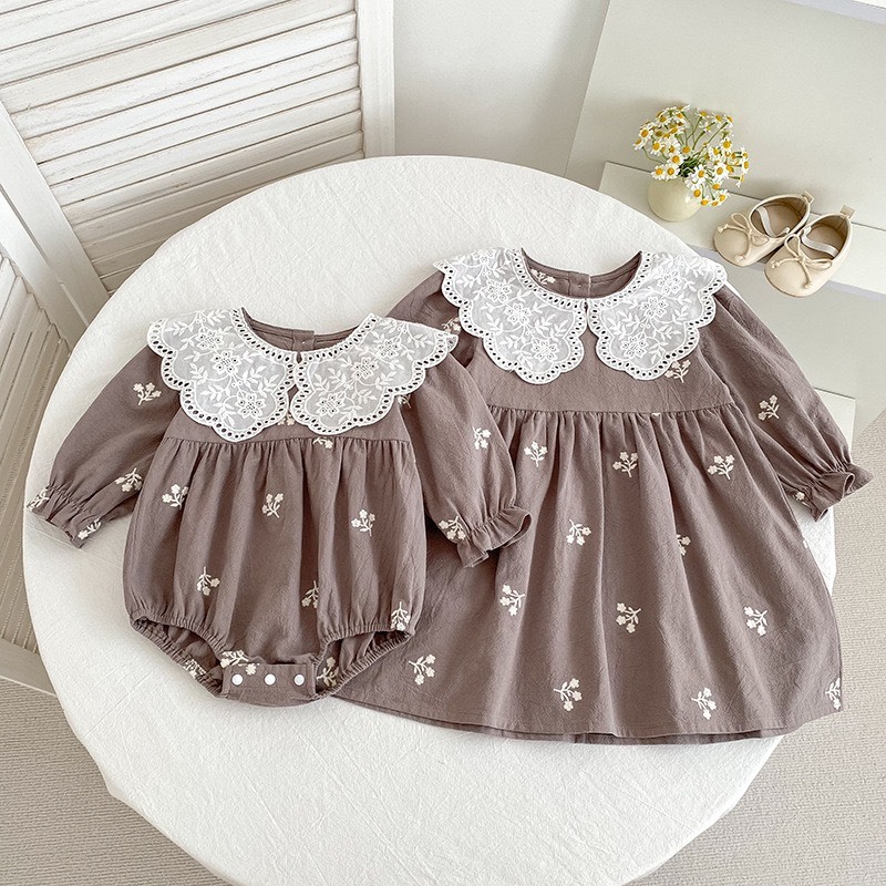 蕾絲翻領小花包屁衣