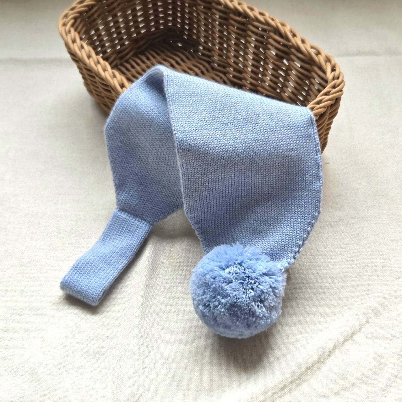 mes kids des fleurs 毛球羊毛圍巾 Knitted scarf-blue