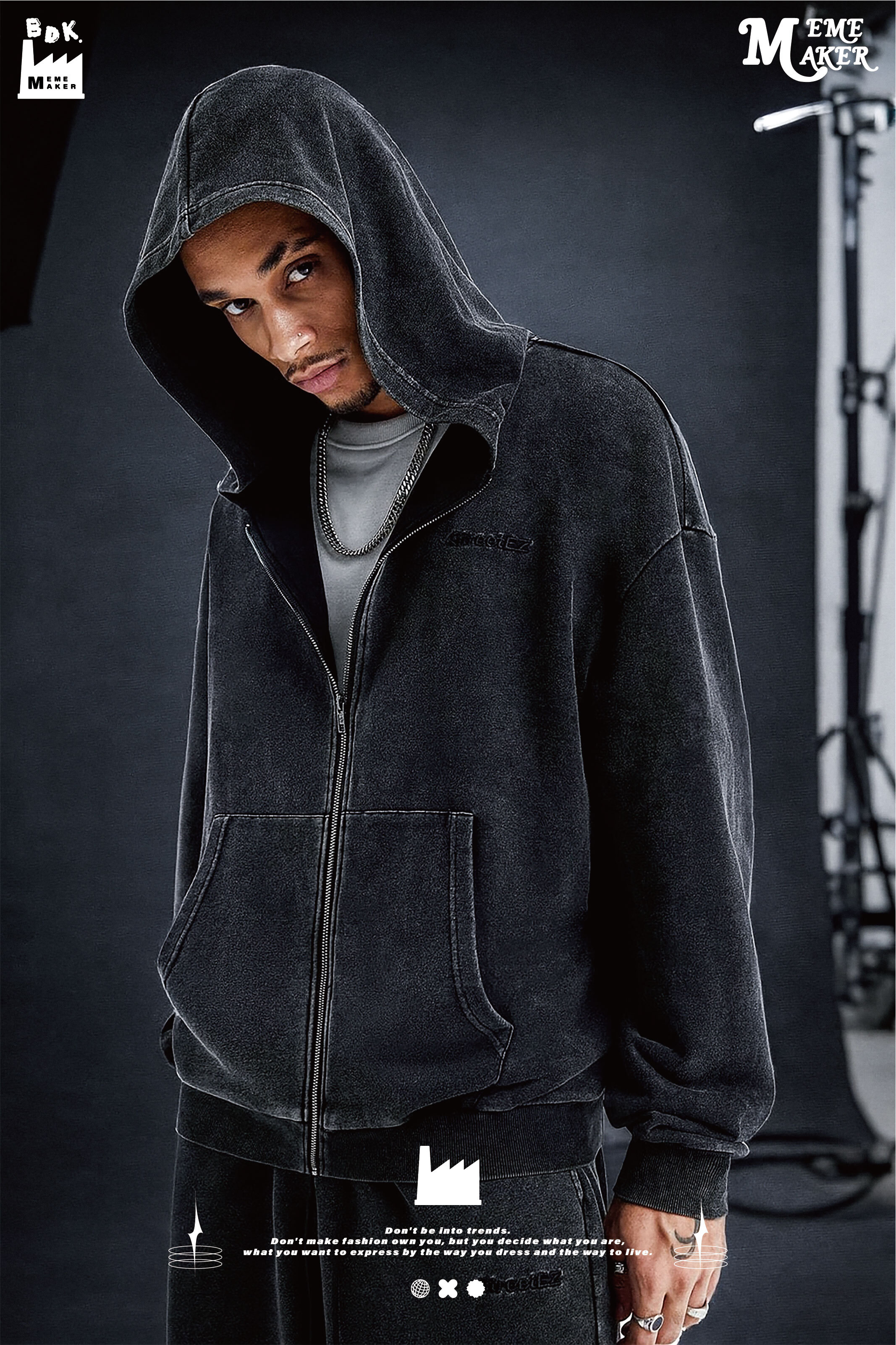 BDK.製造 - 水洗小刺繡帽外套(贈送同系列短褲) - 帽外套〈BDK2525〉