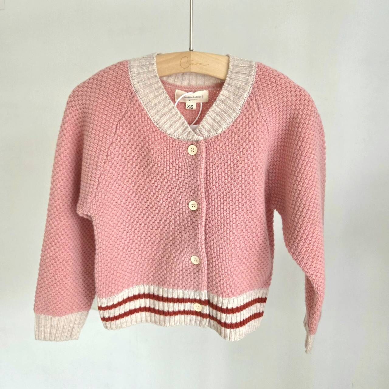 mes kids des fleurs 運動風羊毛針織開襟衫 Knitted cardigan - pink