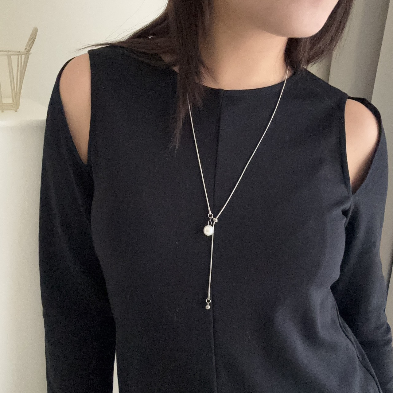 不怕水白珍珠銀球長項鍊