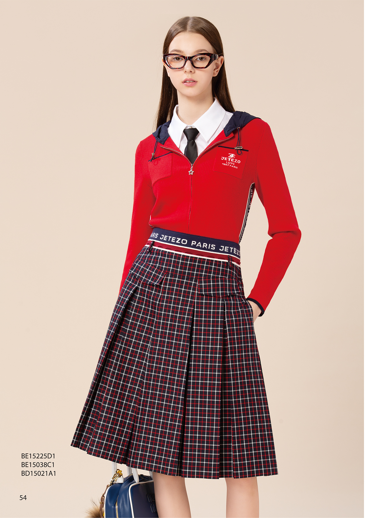 BE15038C1 學院運動線格紋字母腰帶百褶裙