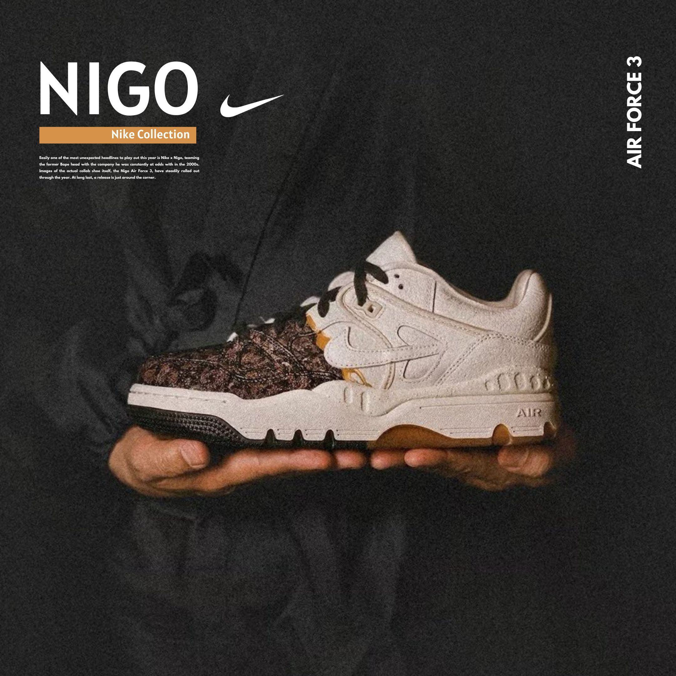 NICEDAY 代購 NIGO x Nike Air Force 3 Kintsugi 鴛鴦 金銀 銀 金 金屬 復古 奶油金 聯名 IB1801-001