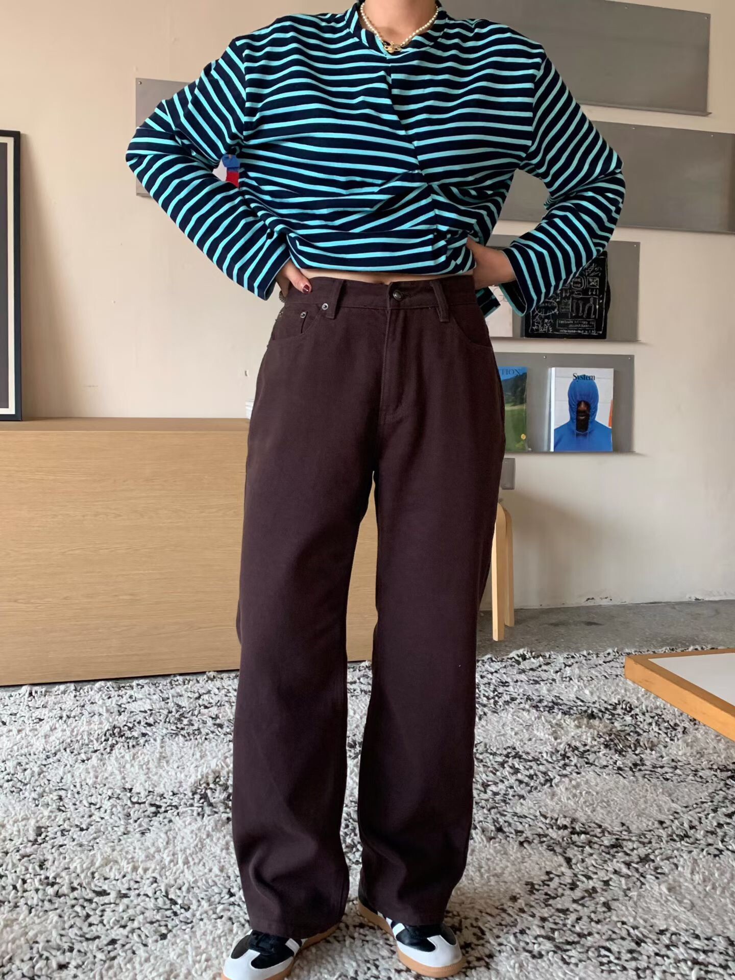 復古刷毛中筒褲