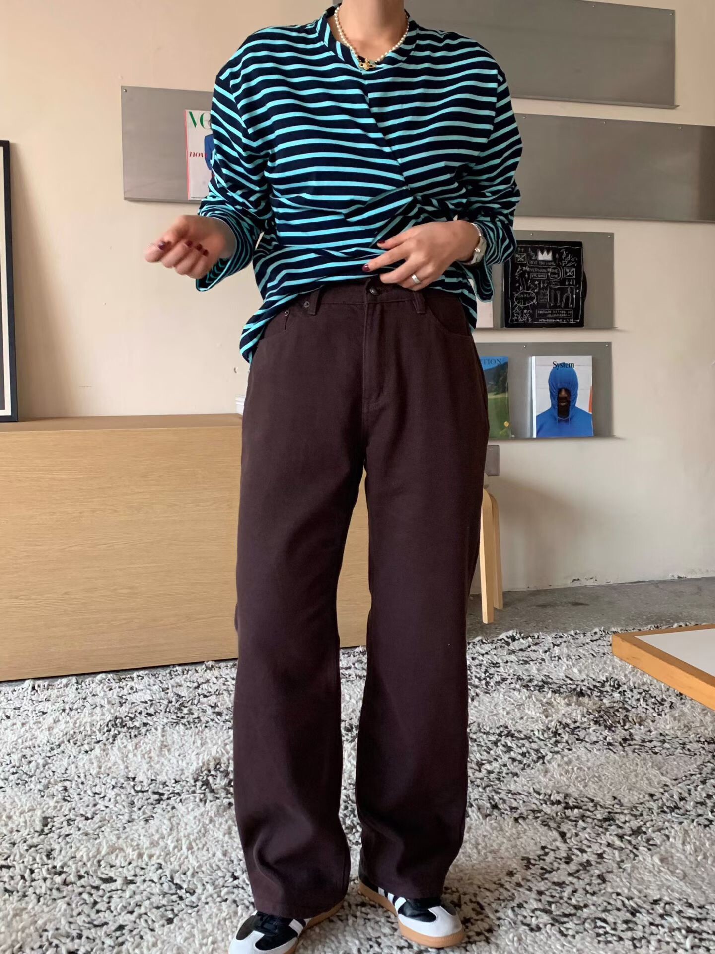 復古刷毛中筒褲