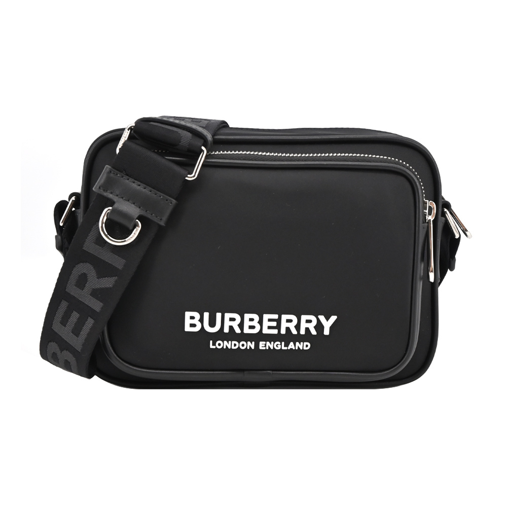 【JS’Maxx】BURBERRY Paddy 徽標LOGO尼龍拉鍊斜背包(黑色)