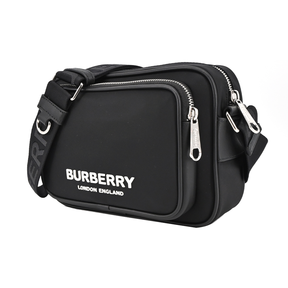 【JS’Maxx】BURBERRY Paddy 徽標LOGO尼龍拉鍊斜背包(黑色)