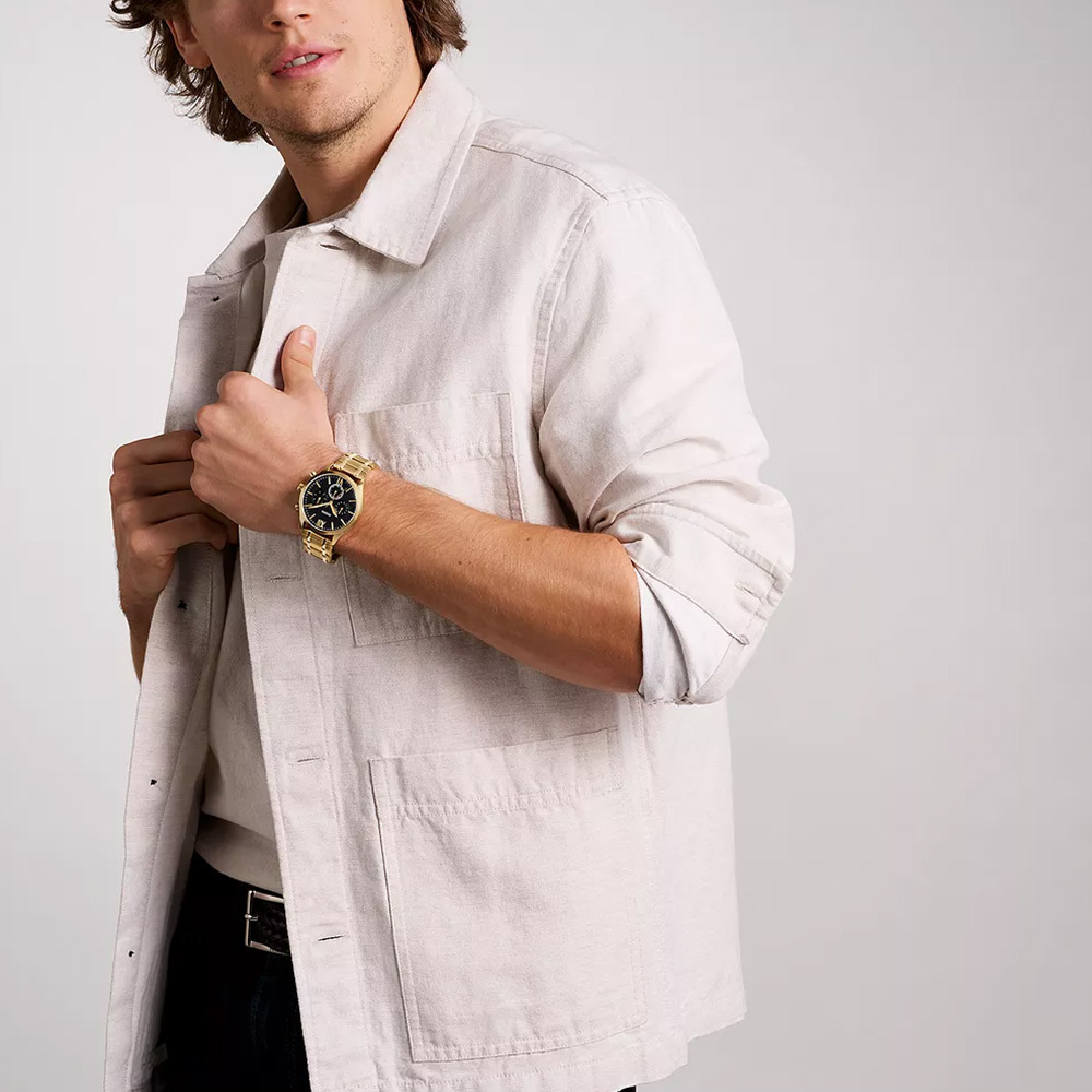 Fenmore 現代風尚三眼計時手錶 金色不鏽鋼錶帶 44 MM BQM2366