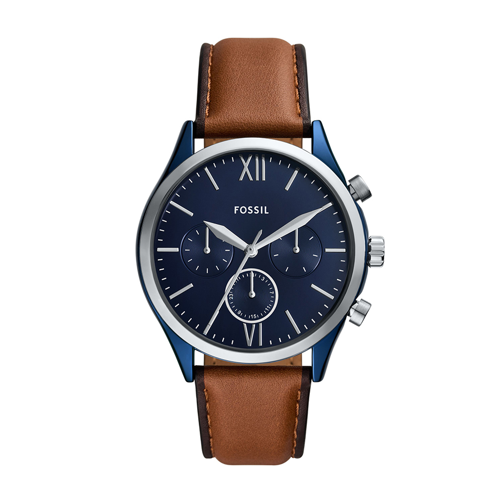 Fenmore Midsize 雅痞風格三眼計時手錶 棕色真皮錶帶 44 MM BQM2402