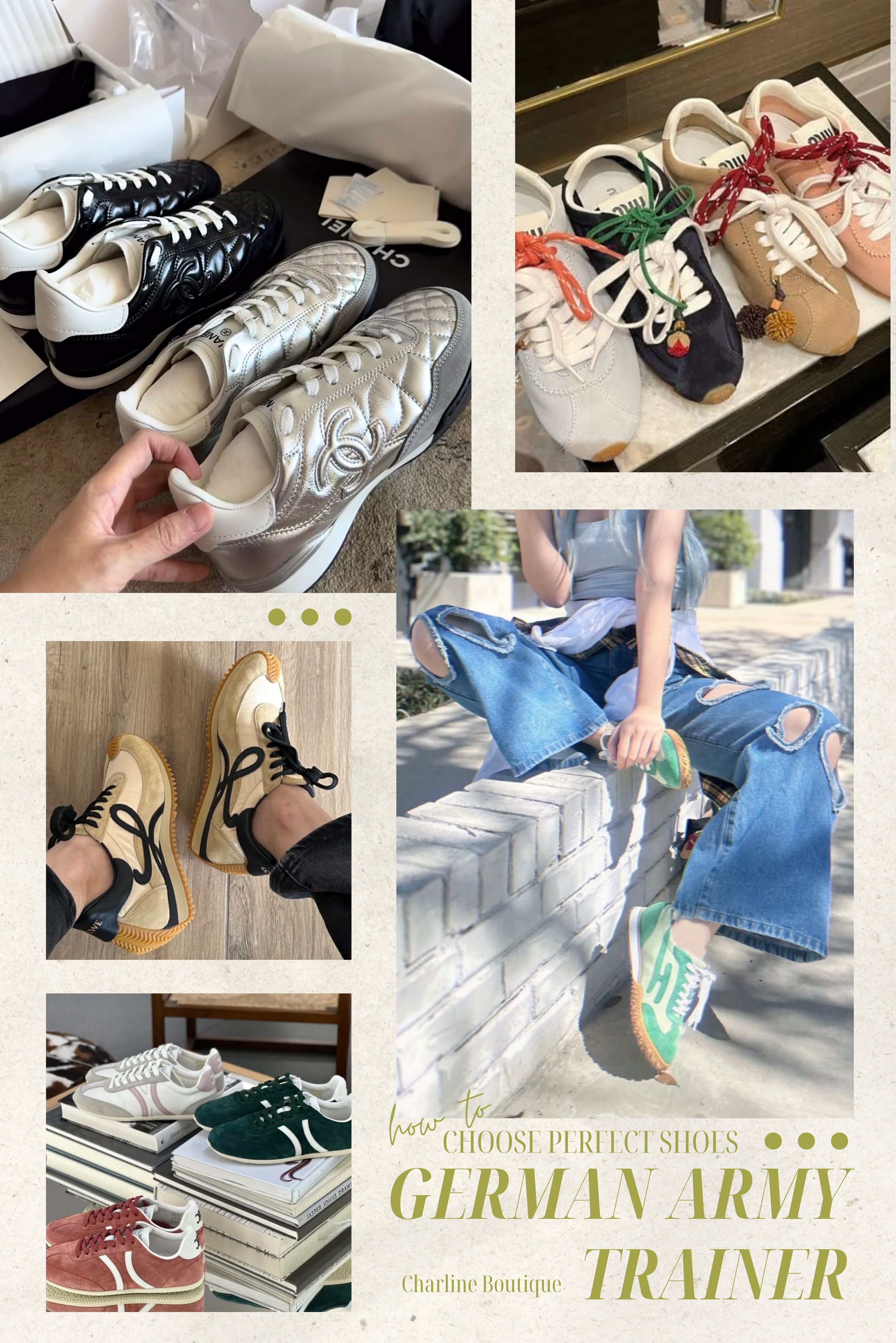 2025 的鞋款市場明顯進入「精品 × 實穿」的新時代，無論是德訓鞋、運動鞋還是經典樂福鞋，各大品牌都開始把舒適度、材質細節與實際搭配性放在同等重要的位置。Charline Boutique 觀察到，消費者比以往更在意「好穿、耐走、百搭」這三項，因此各品牌的熱門鞋款都有其定位與選購策略。以下整理十大常見問題，讓您在選鞋時能更快掌握重點、挑到真正適合自己的一雙。  延伸閱讀：德訓鞋相關 Q&A  Q1：Loewe 有哪些熱門鞋款？  A：Loewe 近年最熱門的鞋款除了德訓鞋外，主要集中在以下幾類。Charline Boutique 觀察到，這些鞋款之所以備受關注，是因為它們不只具備精品細節，更兼具舒適度與日常實穿性，完全符合 2025 年消費者對「機能時尚」的需求：  聯名機能款： Loewe × On 聯名運動鞋，結合機能科技與時尚外型。  經典復古款： Flow Runner，以復古跑鞋廓形搭配質感拼接設計。  氣質熱賣款： 瑪莉珍鞋，因百搭與獨特設計感持續熱賣。    Q2：為什麼 Chanel 鞋子價格偏高？有哪些經典推薦？  A：Chanel 鞋款整體屬於高價位精品鞋，價格會根據材質（如小牛皮、羊皮、粗花呢）、工藝複雜度（如珍珠、鑽飾、金屬扣）以及是否為限量或熱門尺寸而有所差異。Charline Boutique 的經驗分享是：若要兼顧保值與好穿，以下四大系列特別值得優先考慮：  Chanel Slingback（後繫帶鞋）：1957 年推出的品牌象徵，首推經典「米色鞋身＋黑色鞋頭」，近年也很流行粗花呢、亮面皮革等新材質。  Chanel Sneakers（運動鞋）：結合菱格紋、雙 C 標誌與麂皮、尼龍、小牛皮等材質，配色從經典到撞色都有，是混搭風與日常穿搭的熱門款。  Chanel Slides（拖鞋）：極簡皮革線條加上柔軟鞋底與珍珠或金屬 Logo 裝飾，是度假季節最容易斷貨、也是很多人入門 Chanel 的首選。  Chanel Loafers（樂福鞋）：以小羊皮、小牛皮等優質皮革搭配雙 C 或金屬飾扣，鞋型簡約俐落、細節多元（菱格紋、粗帶等），同時兼顧優雅與休閒。   Q3：除了德訓鞋，Miu Miu 還有哪些必買的鞋款？  A：Miu Miu 鞋款一向很擅長把「少女感」和「甜酷感」結合在一起，除了輕盈好走的德訓鞋外，還有幾款詢問度很高：  芭蕾舞鞋（Ballet Flats）：柔軟皮革搭配標誌性織帶，甜美又百搭，是 Charline Boutique 發現回購率最高的系列之一。  瑪莉珍鞋（Mary Jane）：以亮片、漆皮或緞面呈現復古甜美風格，上腳就很有精緻感，是近年竄紅的熱門款。  厚底樂福鞋（Chunky Loafers）：亮面皮革搭配厚底輪廓，甜酷感十足，特別適合搭配襪子、短裙或寬褲。  Miu Miu × New Balance 聯名鞋（NB 530／574）：結合 NB 的舒適機能與 Miu Miu 的時髦語彙，輕量好穿、不易踩雷，是 Charline Boutique 在代購過程中常被點名的明星系列。   Q4：第一次買 Celine 鞋，應該選運動鞋、德訓鞋還是樂福鞋？  A：建議先看您的穿搭風格與日常用途，再從三個大方向挑選。  追求舒適與百搭 → Celine 運動鞋系列（Racer、CT-09 等）：以復古跑鞋輪廓搭配尼龍與皮革拼接，腳感輕量又好走，最適合通勤與旅行。  追求低調時髦 → Celine Jogger（德訓鞋）：修長鞋型搭配絨面革與鏤空 Triomphe 細節，呈現極簡復古的精品感，很適合喜歡乾淨俐落穿搭的人。  追求氣質與正式 → Celine Triomphe Loafers（樂福鞋）：厚實皮革與立體鞋型支撐腳背，再加上金屬凱旋門標誌點綴，是通勤、開會、正式場合都能駕馭的入門樂福鞋。   Q5：Hermès 運動鞋好穿嗎？  A：是的，Hermès 運動鞋普遍被認為既輕盈又舒適，上腳貼合度極佳。  Jet 系列： 因為柔軟皮革與輕量鞋底的搭配，被許多客人形容是「Hermès 最好穿的鞋款」。  Bouncing 系列： 彈性好、透氣又有微增高效果，走起來有像「踩在雲端」的輕彈感。  如果您平常害怕精品鞋偏硬或咬腳，Hermès 的運動鞋反而是日常通勤與旅行最安全、最舒適的選擇之一。    Q6：第一次入手德訓鞋，該怎麼選品牌？  A：德訓鞋選購的關鍵是「版型是否好穿」與「風格是否符合您的衣櫃」。Charline Boutique習慣把品牌分成兩大類來推薦：  運動品牌（好穿、耐走、入門首選）  PUMA Palermo：鞋底較厚、緩震效果明顯，第一次穿就能感受到舒適度，適合作為新手入門。  adidas Samba：復古味十足、超百搭，也是潮流圈公認的安全牌。  Onitsuka Tiger（鬼塚虎）：跑鞋基因加上復古外型，鞋款輕量、皮革與帆布拼接質感佳。   精品品牌（風格明確、質感升級）  Loewe ：配色時髦、百搭度高，是想入手精品德訓鞋時最安全的選擇之一。  Miu Miu ：鞋身輕盈、甜酷風格明顯，適合喜歡輕量鞋款的人。  Chanel ：存在感強、辨識度高，適合想讓鞋子成為穿搭亮點的人。  Hermès ：細節精緻、皮革柔軟，腳感非常舒服。  Maison Margiela Replica：被視為德訓鞋的經典代表作，皮革軟、鞋型修長，非常有收藏價值。  第一次入手德訓鞋，先從「穿起來舒服、符合你穿搭風格」的品牌開始，再看鞋底厚度與材質，您會最快找到真正適合的那一雙。    Q7：德訓鞋適合所有腳型嗎？尺寸該怎麼挑？  A：德訓鞋楦頭通常偏修長、略窄，並非適合所有腳型。尺寸建議：  腳板寬/腳背高/穿厚襪： 建議多加留意版型或大半號。例如 Loewe 與 Miu Miu 版型偏窄。  一般/瘦腳板： 多半能以正常尺寸穿得剛好。Hermès In 或部分絨面款因鞋面較軟，容腳度較高。  最不會出錯的方式永遠是親自試穿，直接感受腳背高度、腳趾空間與鞋底支撐度。若無法試穿，建議參考量測腳長與品牌尺寸表。    Q8：德訓鞋與小白鞋相比，哪個更耐穿？  A：整體來說，德訓鞋通常比小白鞋更耐穿。德訓鞋原本是為軍人訓練設計，鞋面多採用皮革、麂皮或皮革拼接帆布，支撐度與耐磨度都較佳；例如鬼塚虎的某些德訓鞋款就使用日本原廠帆布＋頭層牛皮，耐穿程度明顯優於一般帆布小白鞋。小白鞋的耐用度則取決於材質：皮革款相對耐穿，但帆布款較容易磨損、變形。Charline Boutique 的經驗分享是：如果您有通勤需求、平常走路很多，德訓鞋通常比多數小白鞋更不容易塌、也更耐走。    Q9：有推薦的男鞋品牌嗎？什麼系列好？  A：如果您在找好穿又有質感的精品男鞋，Charline Boutique 觀察到近年最受男性客人青睞的品牌集中在 Hermès、Celine、Loewe、Louis Vuitton 和 Dior，它們各自都有代表性的球鞋、休閒鞋與樂福鞋系列：  Hermès：推薦 Gentleman Loafer（經典 H 扣樂福）、Bouncing（舒適運動鞋）、Chypre（涼鞋人氣王）等。  Celine：CT-02／CT-03 Trainer（復古俐落球鞋）、Z Trainer（日常百搭）、Triomphe Loafers（成熟氣質樂福）。  Loewe：Flow Runner（清爽皮革拼接）、Loewe × On（機能舒適聯名）、Anagram Loafer（低調高級）。  Louis Vuitton（LV）：LV Trainer（潮流球鞋代表）、LV Skate（厚底存在感強）、Monte Carlo Loafers（正式休閒皆宜）。  Dior：B27 Uptown（小牛皮＋Oblique 緹花）、B23 League（透明鑲片＋Oblique 帆布）、B30 Countdown 或 B35 NXXT（科技感運動鞋）。   Q10：2025 年最流行的鞋款趨勢有哪些？  A：2025 年鞋款趨勢關鍵字集中在：「復古、輕量、質感細節」。  主流風格： 復古薄底運動鞋 (如 Samba, Gazelle, NB 1906)、麂皮德訓鞋、以及結合芭蕾元素的運動鞋 (如 Miu Miu × NB)。  精品趨勢： 延伸出更多高級材質、金屬亮感與極簡線條。  秋冬重點： 柔軟樂福鞋、尖頭包頭 Pumps、以及話題性最高的勃根地酒紅長靴與貓跟長靴。  總結： 只要是「復古輪廓＋輕量腳感＋材質高級」的鞋款，都是 2025 最值得投資的選擇。