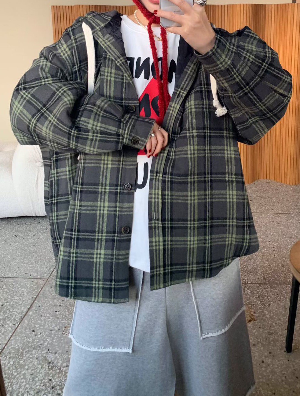 格紋連帽刷毛外套