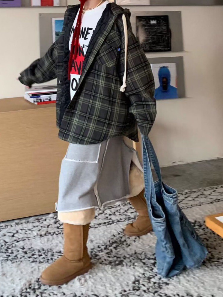 格紋連帽刷毛外套