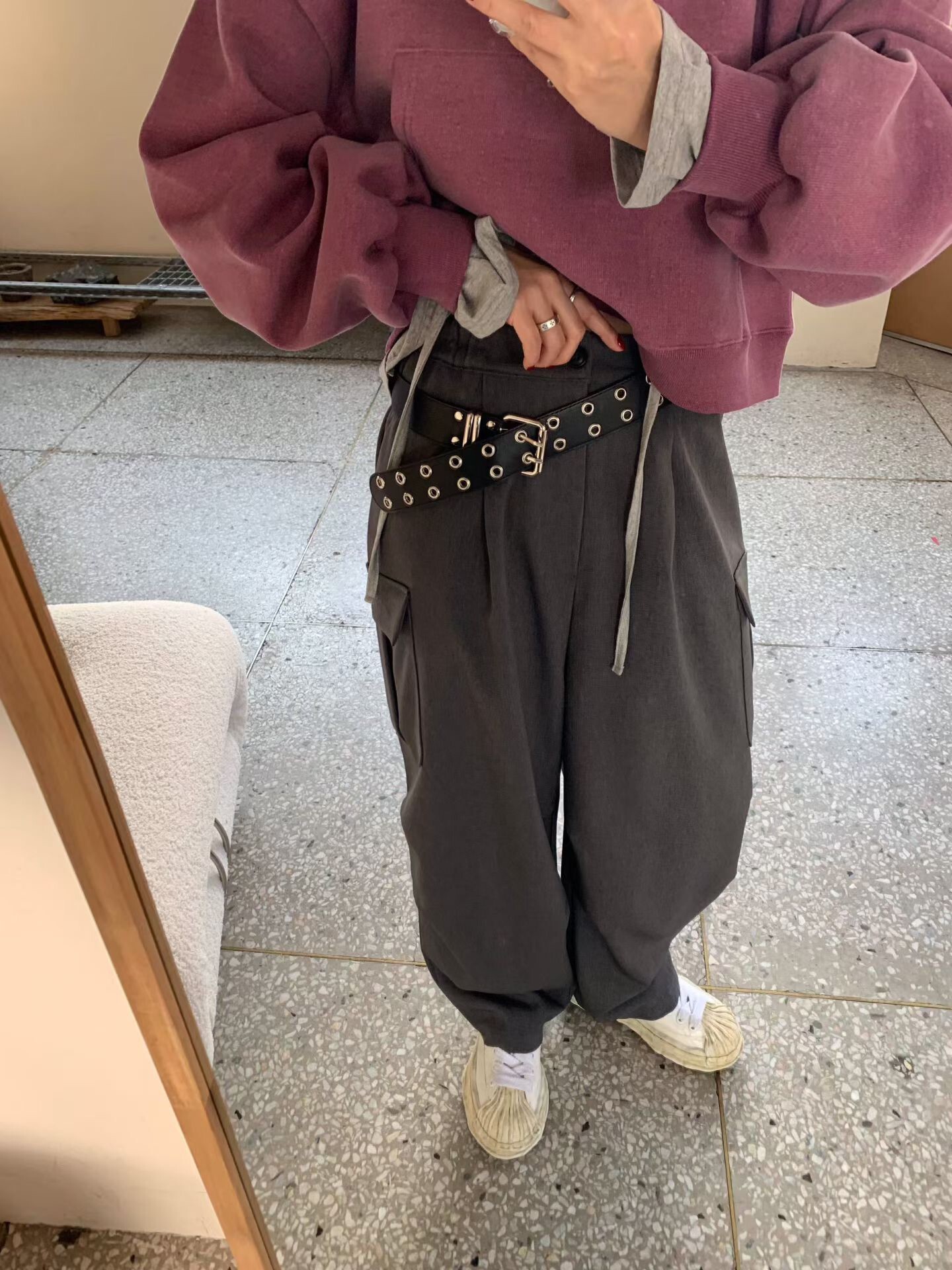 側口袋抓皺工裝西褲