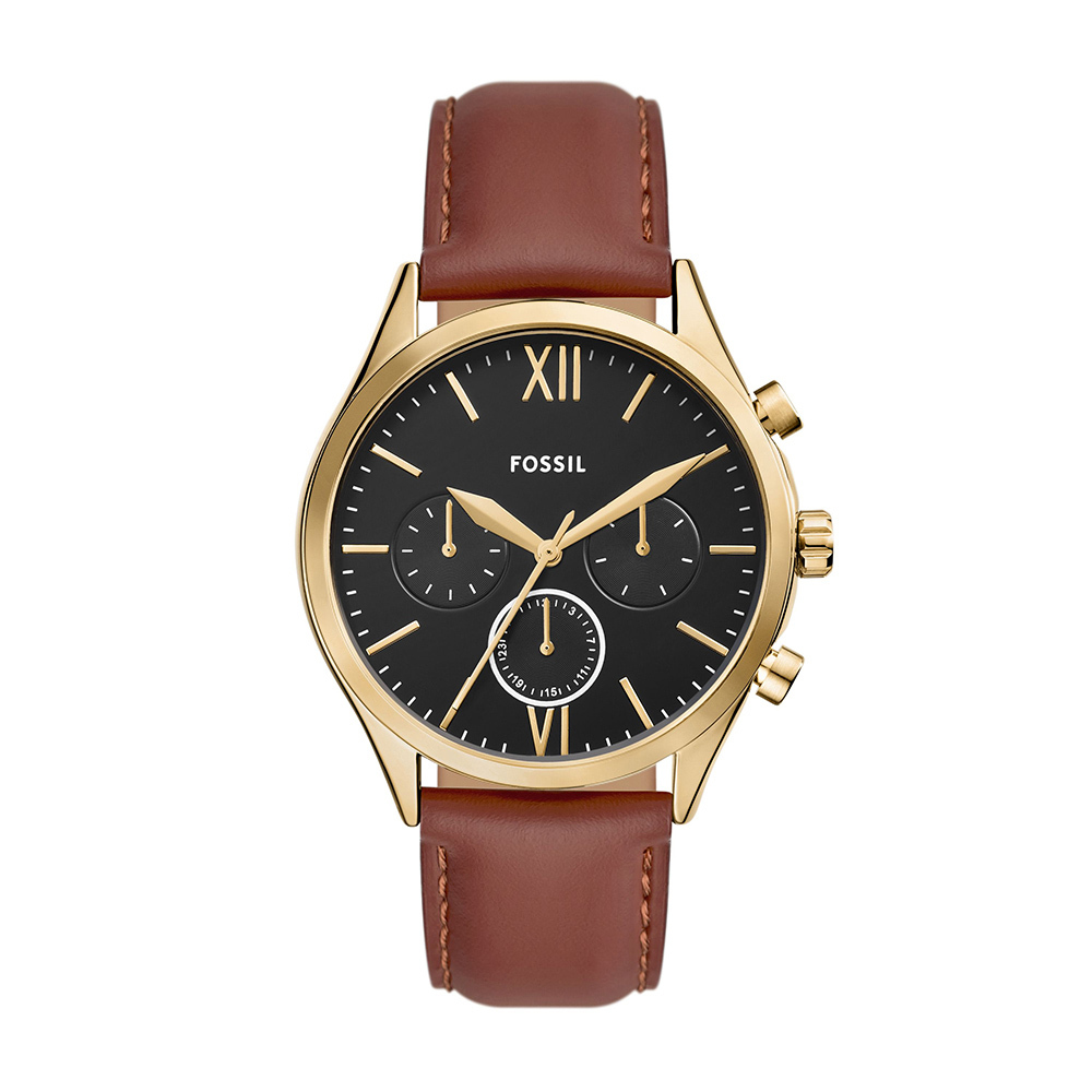 Fenmore 三眼系列簡約美型手錶 棕色真皮錶帶 44 MM BQM2404