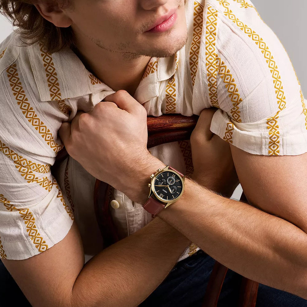 Fenmore 三眼系列簡約美型手錶 棕色真皮錶帶 44 MM BQM2404