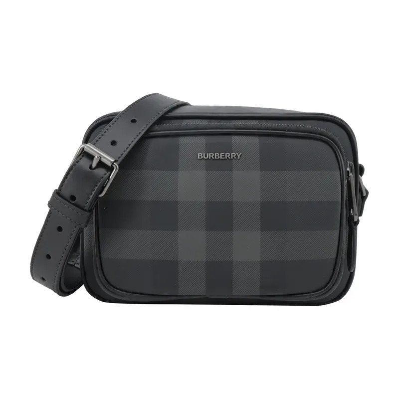 【JS’Maxx】BURBERRY Paddy格紋拉鍊斜背包(炭灰色)