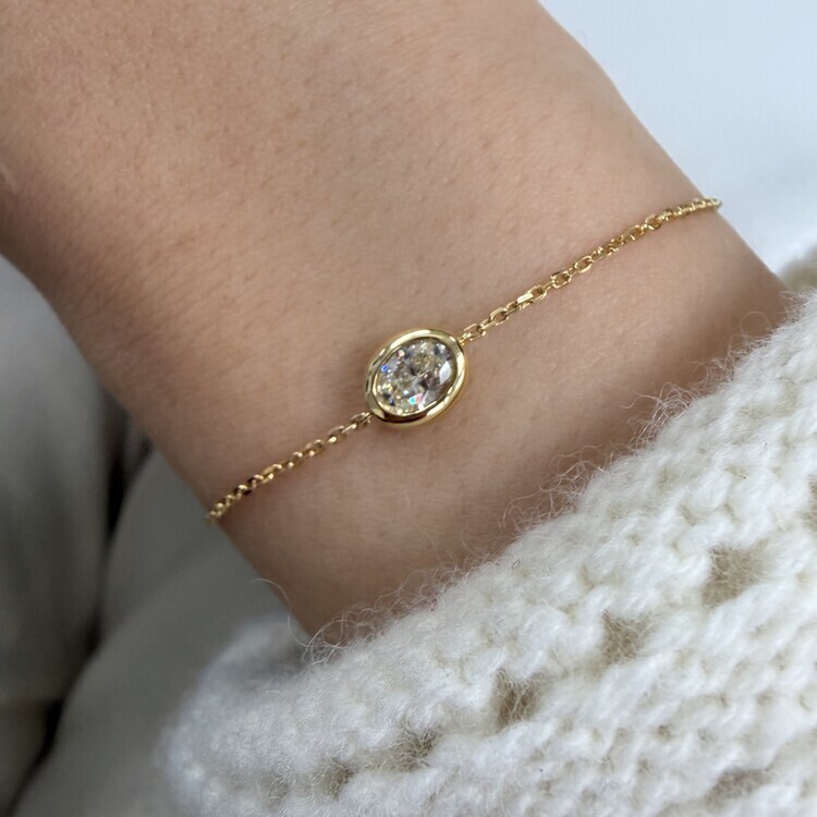 環抱系列|18K黃金橢圓形鑽石手鏈