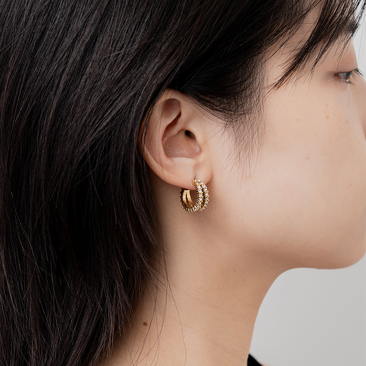 miramira微光｜雙圈白鋯石耳環D6025-金58620