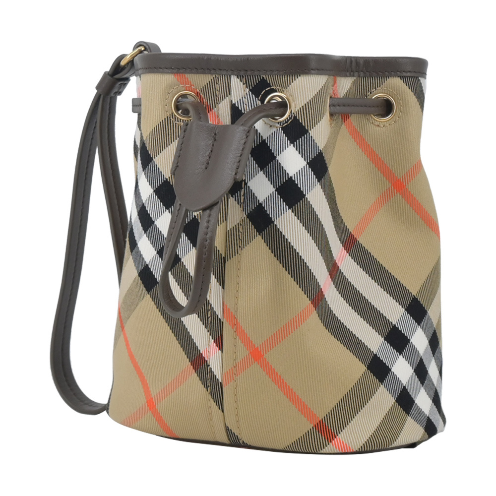 【JS’Maxx】BURBERRY 新款經典格紋抽繩束口手拿包(沙色)