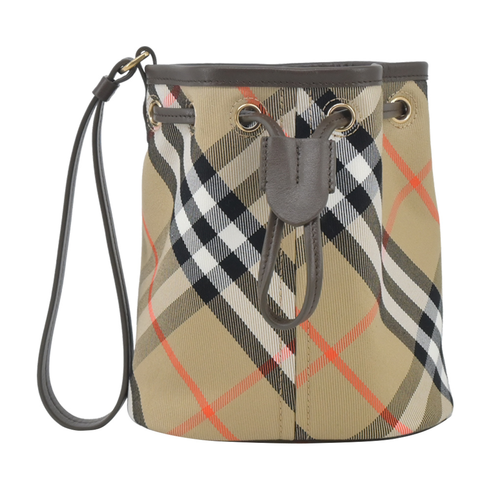 【JS’Maxx】BURBERRY 新款經典格紋抽繩束口手拿包(沙色)