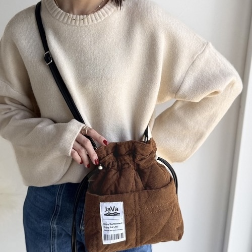 JaVa 燈芯絨 抽繩 斜背包 迷你 日本代購 95911298
