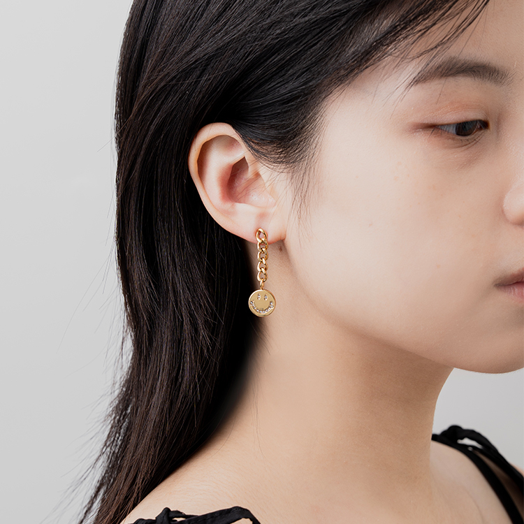 miramira微光｜白鋯石微笑圓牌耳環D1874-金38222