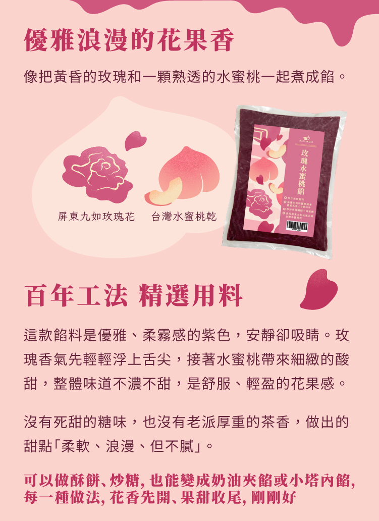 玫瑰水蜜桃餡-餡料特色介紹