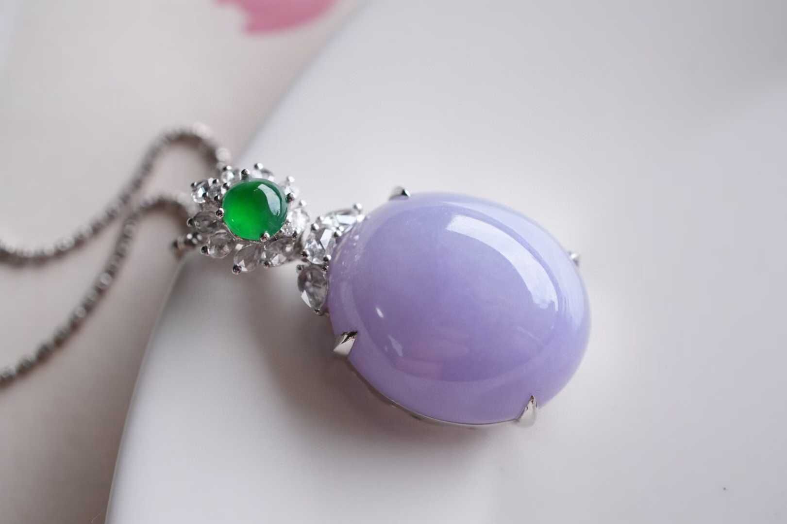 翡翠冰紫羅蘭鴿子蛋吊墜,天然翡翠A玉, 緬甸玉, Jade, Jadeite